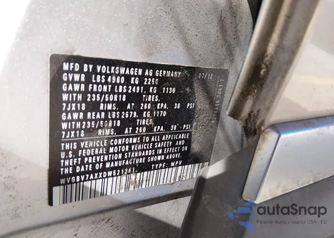 2013 Volkswagen Tiguan Se из США, поврежденный, VIN WVGBV7AXXDW521241